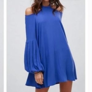 Free People Blue Ballon sleeve cold shoulder dress